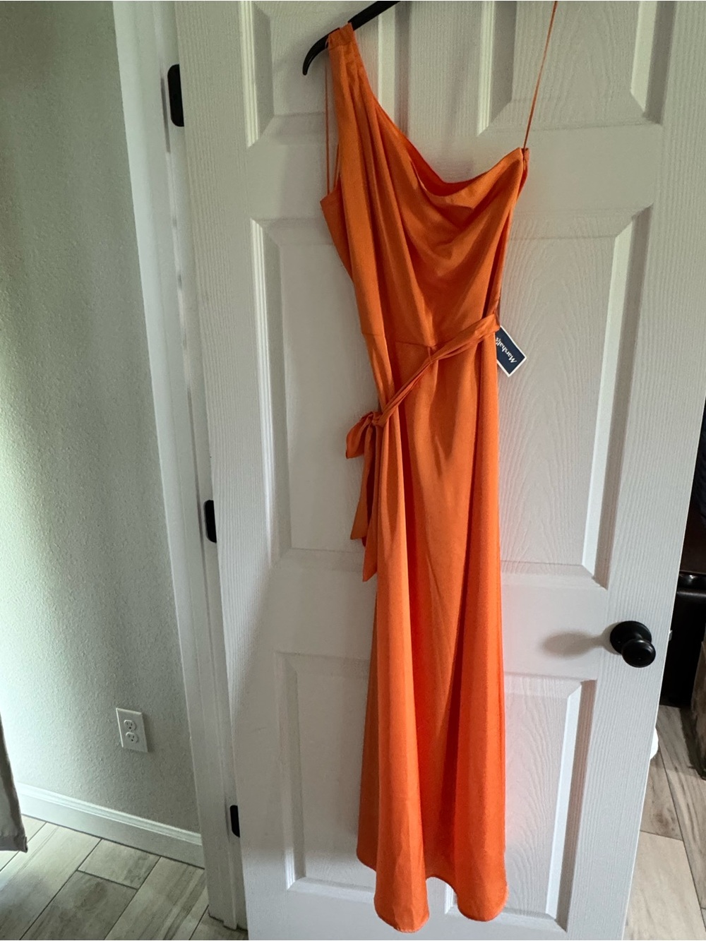 Nicole Miller Orange One-Shoulder Evening Dress with Tie Waist